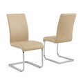 Esszimmerstuhl 2er Set Freischwinger mit PU Leder und verchromtem Stahlgestell rechteckige Sitzfläche beige silberfarben schwarz 44 x 58 x 98 cm