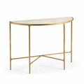 Konsolentisch mit MDF Platte in Marmoroptik Stahlgestell halboval Weiß Grau Goldfarben 120 x 35 x 80 cm