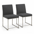 Esszimmerstuhl 2er Set gepolstert 45 x 57 x 92 cm Polyestergewebe Stahlgestell rechteckige Sitzfläche dunkelgrau silberfarben