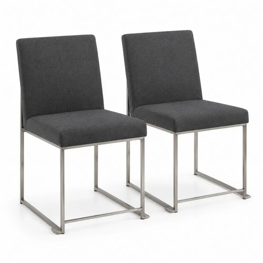 Esszimmerstuhl 2er Set gepolstert 45 x 57 x 92 cm Polyestergewebe Stahlgestell rechteckige Sitzfläche dunkelgrau silberfarben