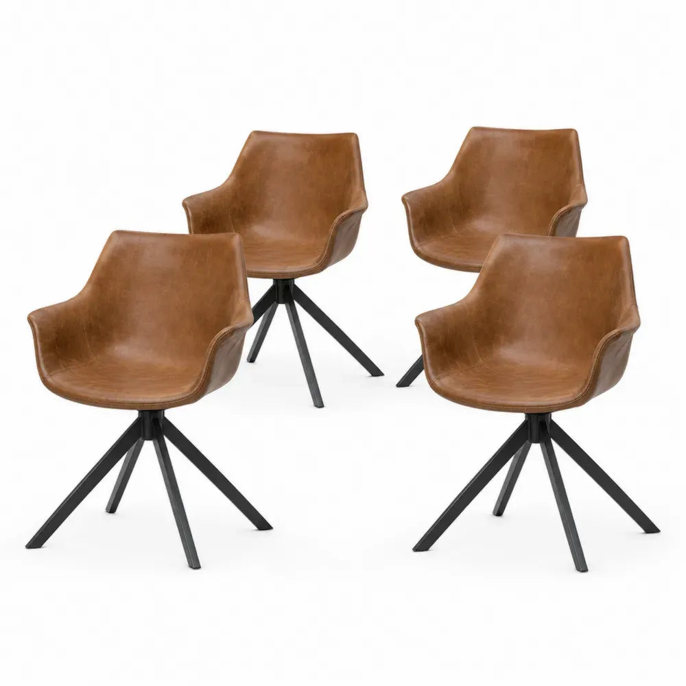 Esszimmerstuhl 4er Set drehbar mit Armlehnen 58 x 60 x 84 cm PU Kunstleder Stahlgestell Schalensitz braun schwarz