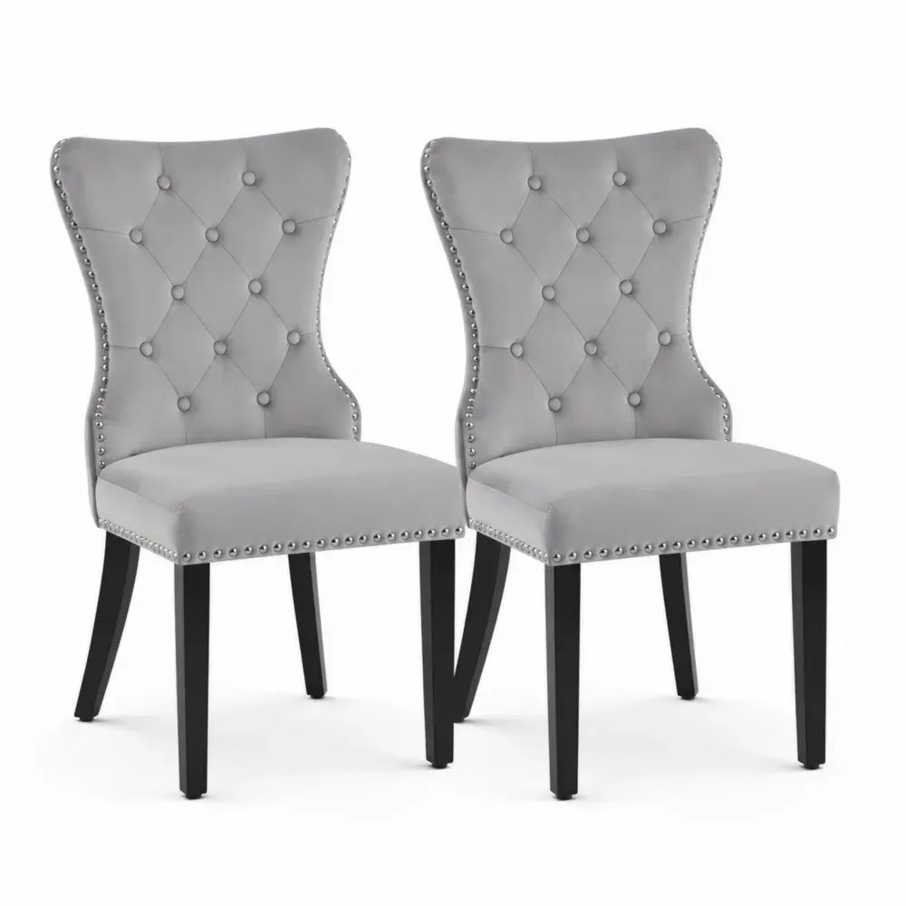 Esszimmerstühle 2er Set Polsterstühle 55 x 62 x 95 cm Polyestersamt Kautschukholz rechteckige Sitzfläche grau schwarz