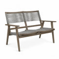 2-Sitzer Gartenbank rechteckig aus Akazienholz und Polyesterseil in Taupe Grau 130 x 72 x 82 cm