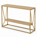 Konsolentisch mit 2 Ablageebenen MDF Eichenfurnier pulverbeschichteter Stahl rechteckig Naturholz Goldfarben Schwarz 120 x 35 x 80 cm
