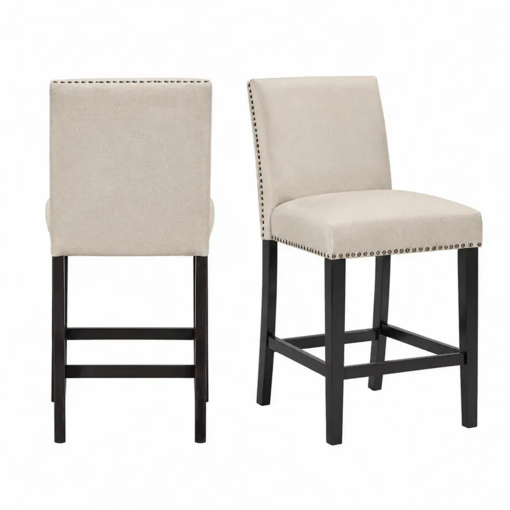 Barstühle 2er Set gepolstert 48 x 56 x 108 cm Polyestergewebe Kautschukholz rechteckige Sitzfläche beige schwarz