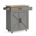 Küchenwagen mit Schublade Doppeltür und Rollen 82 x 45 x 90 cm MDF Kautschukholz rechteckig grau naturholz schwarz silberfarben