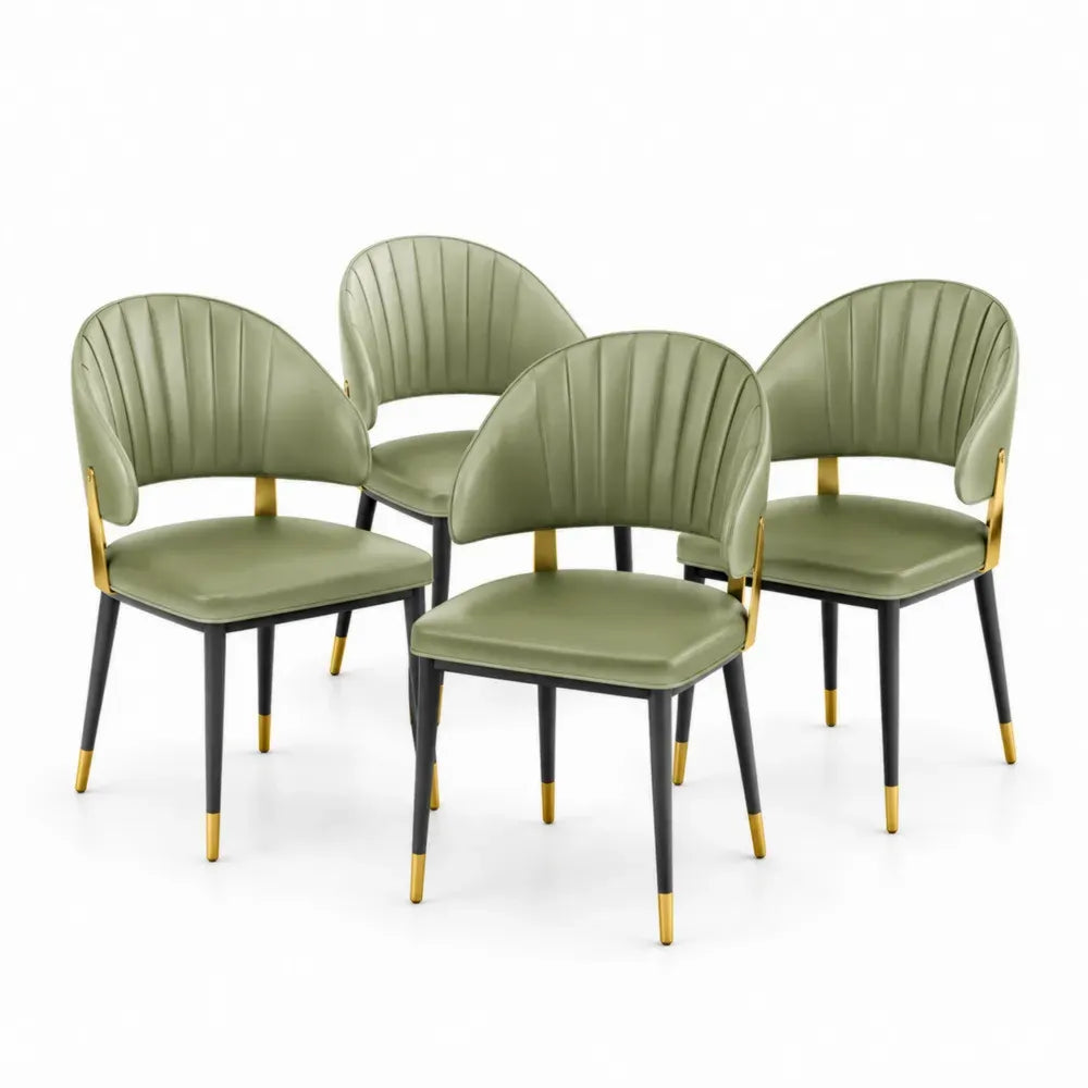 Esszimmerstühle 4er Set Polsterstühle 57 x 55 x 78 cm PU Kunstleder Stahl halbrunde Rückenlehne grün schwarz gold