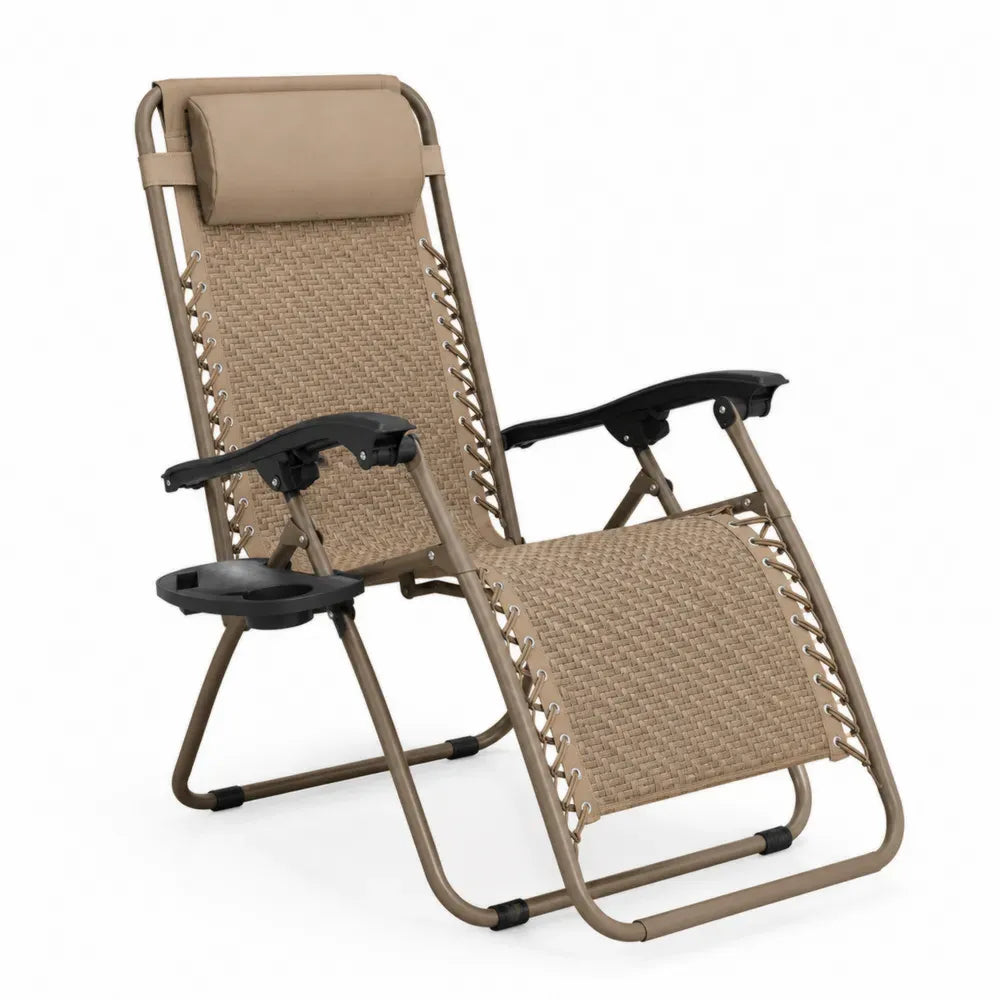 Klappbare Garten Relaxliege mit Seitenablage 165 x 65 x 110 cm pulverbeschichteter Stahl und PVC beschichtetes Polyestergewebe beige taupe schwarz