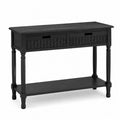 Konsolentisch rechteckig MDF Kautschukholz mit 2 Schubladen PE-Rattanfronten schwarz 110 x 35 x 80 cm