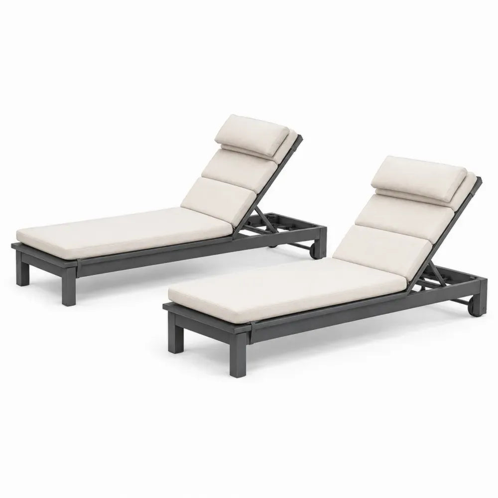 Gartenliegen 2er Set verstellbare Sonnenliegen mit Rollen 200 x 70 x 32-92 cm Aluminium rechteckig Dunkelgrau Beige Schwarz