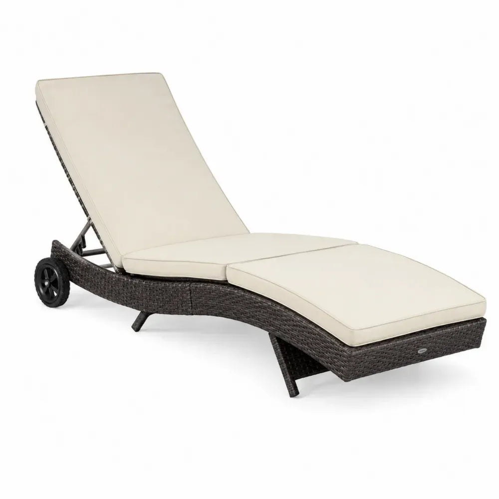 Sonnenliege verstellbar mit Rollen 200 x 70 x 95 cm PE Rattan Polyesterpolster Stahl rechteckig Dunkelbraun Beige