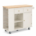 Küchenwagen mit Rollen 115 x 45 x 90 cm MDF Gummibaumholz rechteckig cremeweiß naturbraun