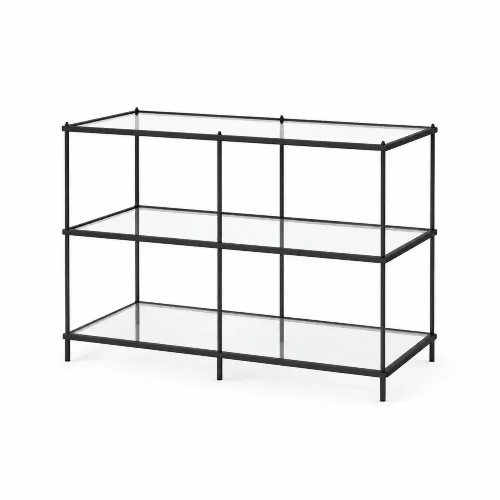 Konsolentisch mit 3 Ebenen gehärtetes Klarglas pulverbeschichteter Stahl rechteckig Transparent Schwarz 100 x 35 x 80 cm
