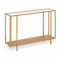 Konsolentisch mit Glasplatte MDF Eichenfurnier pulverbeschichteter Stahl rechteckig Naturholz Goldfarben Transparent 120 x 35 x 80 cm