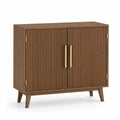 Sideboard mit 2 Türen geriffelter MDF Front rechteckig Walnussbraun Goldfarben 100 x 40 x 85 cm
